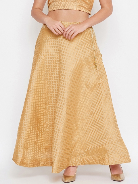TULIP 21 Women Gold Self Design Flared Maxi Skirt, Beige