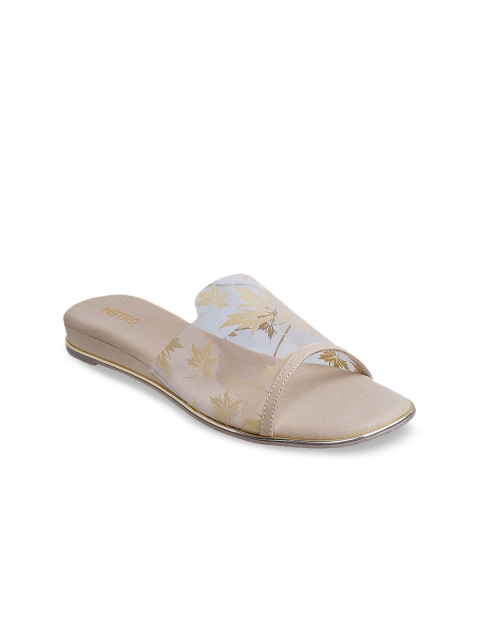 Metro Women Beige & Transparent Printed Heels