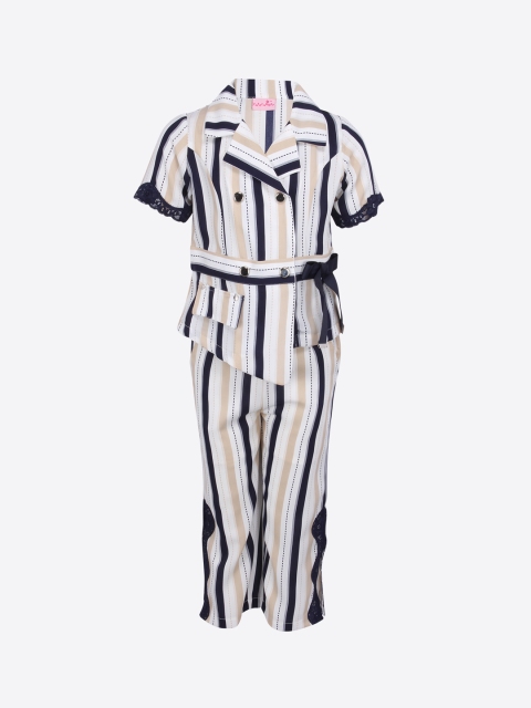 CUTECUMBER Girls White & Beige Striped Two-Piece