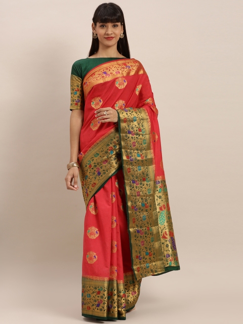 MIMOSA Red & Gold-Toned Art Silk Woven Design Dharmavaram Saree