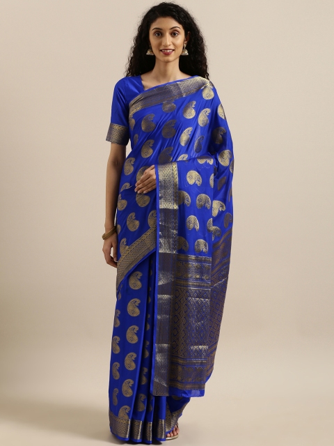 MIMOSA Blue & Gold-Toned Poly Crepe Embellished Mysore Silk Saree