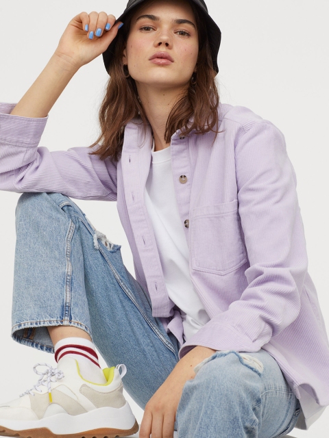 H&M Women Purple Regular Fit Solid Casual Shirt