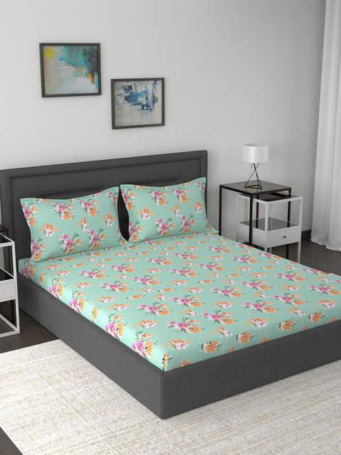 MASPAR Turquoise Blue & Green Floral 210 TC Cotton 1 Queen Bedsheet with 2 Pillow Covers
MASPAR Turquoise Blue & Green Floral 210 TC Cotton 1 Queen Bedsheet with 2 Pillow Covers