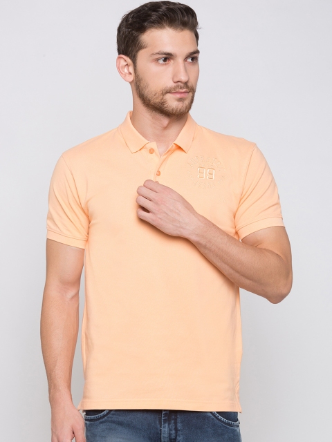 Globus Men Coral Orange Solid Polo Collar T-shirt