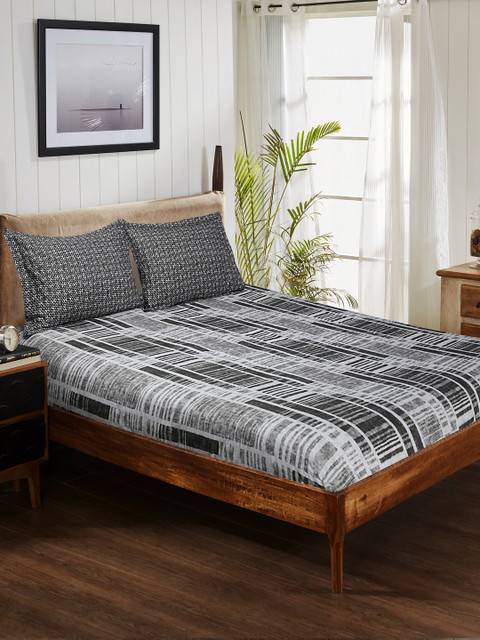 Portico New York Grey & White Geometric 144 TC Cotton 1 King Bedsheet with 2 Pillow Covers 
Portico New York Grey & White Geometric 144 TC Cotton 1 King Bedsheet with 2 Pillow Covers