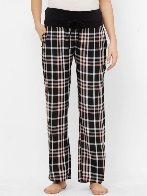 Mystere Paris Women Black & Pink Checked Maternity Lounge Pants
