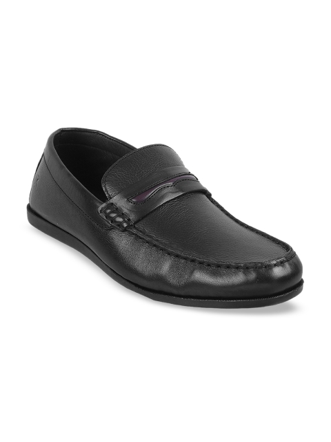 Mochi Men Black Solid Leather Formal Loafers