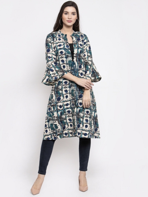 Indibelle Women Blue Printed Tie-Up Shrug