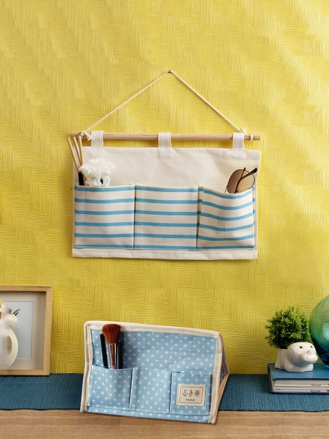 Cortina Set of 2 Off-White & Blue Printed Multi-Utility Organisers