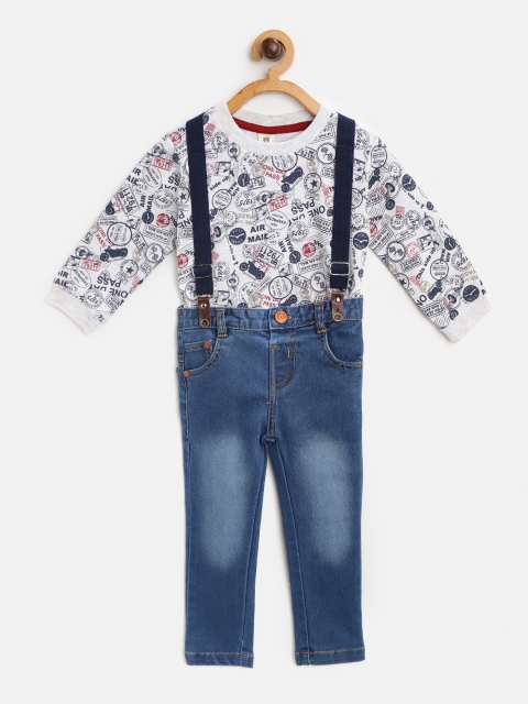 TOFFY HOUSE Boys Grey Melange & Blue Printed T-shirt with Jeans & Detachable Suspenders
TOFFY HOUSE Boys Grey Melange & Blue Printed T-shirt with Jeans & Detachable Suspenders