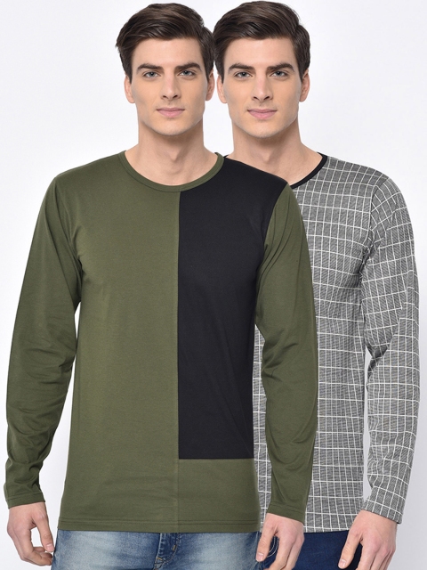 VIMAL JONNEY Men Pack Of 2 Green & Grey Round Neck T-shirt