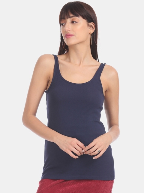 GAP Women Navy Blue Solid Tank Top