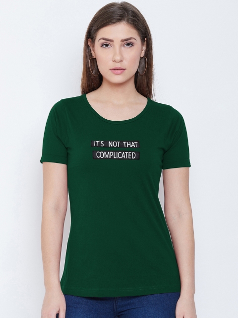 CHROME & CORAL Women Green Printed Round Neck T-shirt