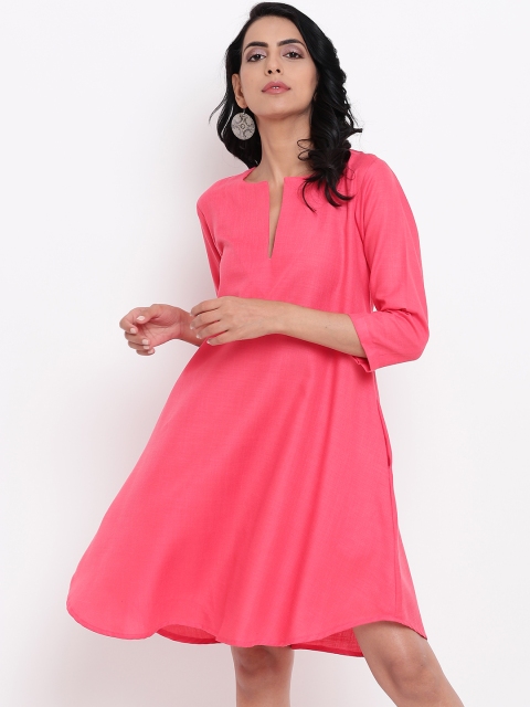 trueBrowns Women Pink Solid A-Line Dress