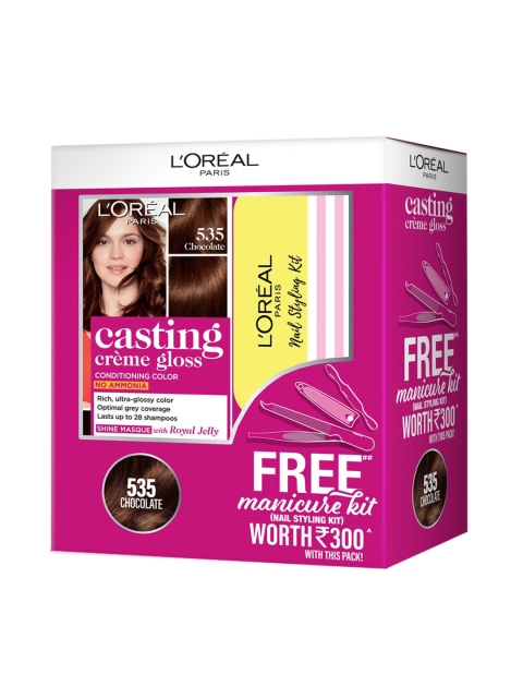 LOreal Paris Casting Creme Gloss Hair Colour - Chocolate 535 with Manicure Kit, Brown
LOreal Paris Casting Creme Gloss Hair Colour - Chocolate 535 with Manicure Kit, Brown
