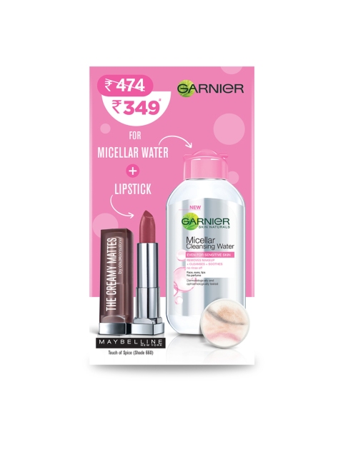 Garnier Women Set of Micellar Cleansing Water & Maybelline Creamy Matte Lipstick, Pink
Garnier Women Set of Micellar Cleansing Water & Maybelline Creamy Matte Lipstick, Pink