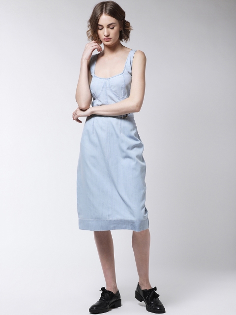 MAGRE Women Blue Solid Fit and Flare Denim Dress