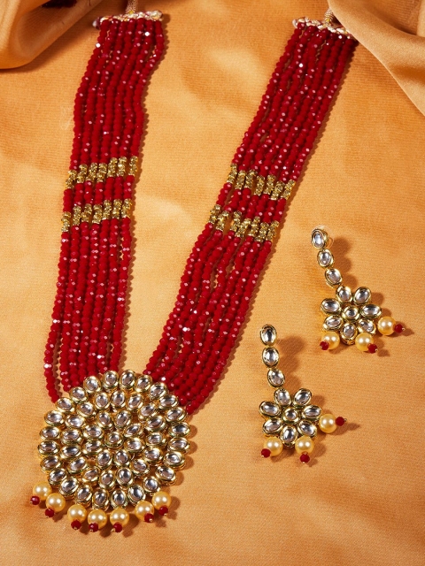 GloBox By ZeroKaata Gold-Plated Red & White Kundan & Pearl Embellished Beaded Handcrafted Jewellery Set
GloBox By ZeroKaata Gold-Plated Red & White Kundan & Pearl Embellished Beaded Handcrafted Jewellery Set