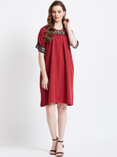 AkaAyu Women Maroon Solid A-Line Dress