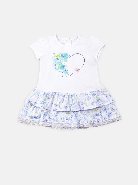 Chicco Girls White Floral Print Drop-Waist Dress
