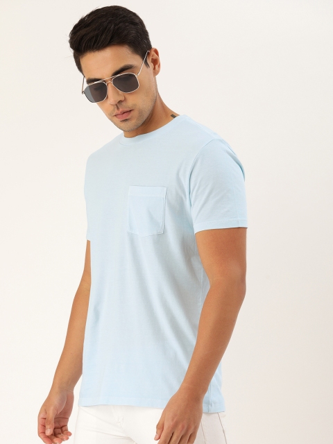 GAP Men Blue Solid Round Neck T-shirt