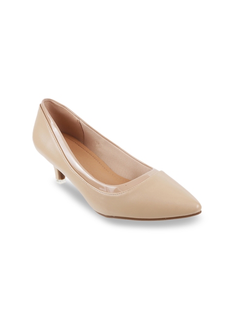 Mochi Women Beige Solid Pumps