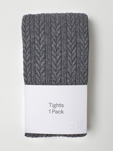 H&M Women Charcoal Grey Textured-Knit Tights