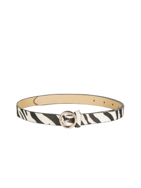 CRUSSET Women White & Black Striped Belt