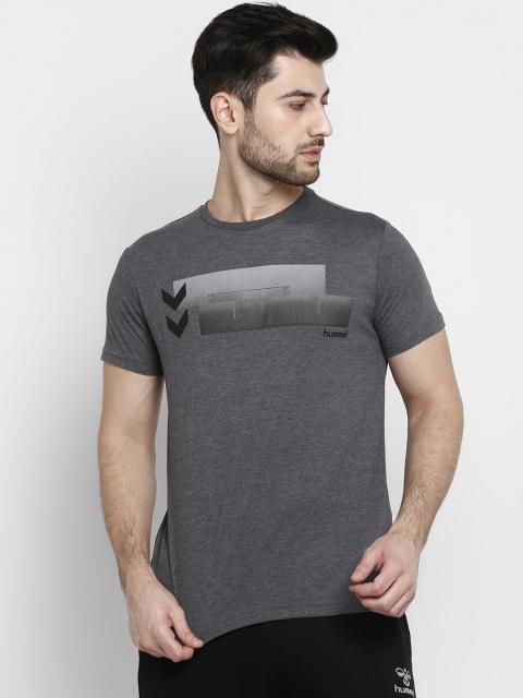hummel Men Grey Printed Round Neck T-shirt