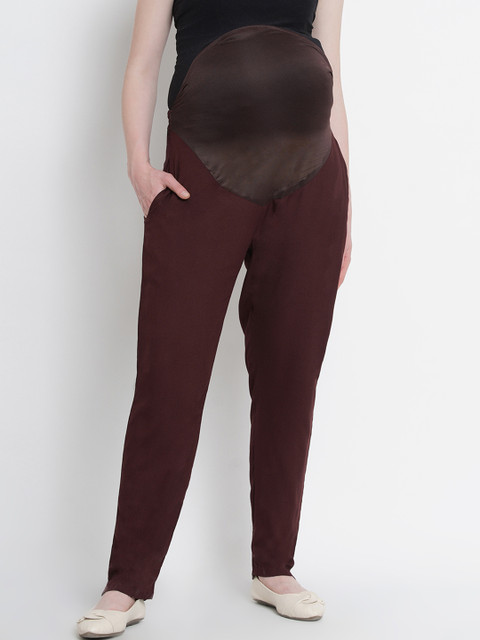 Mine4Nine Women Brown Solid Maternity Regular Trousers 
Mine4Nine Women Brown Solid Maternity Regular Trousers