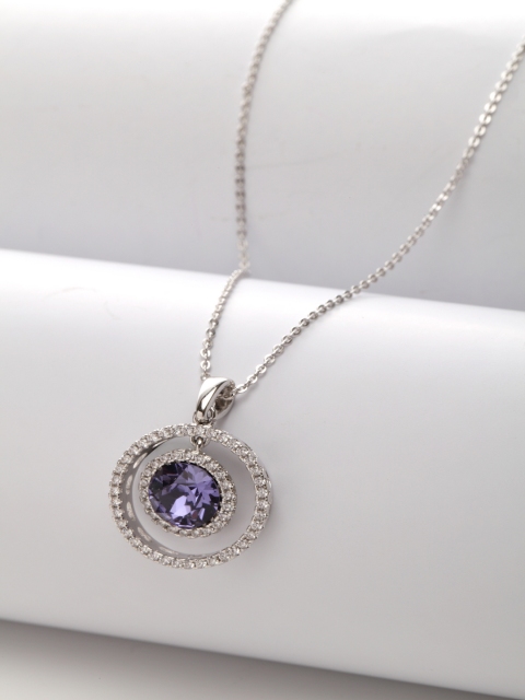 AVANT-GARDE PARIS Rhodium-Plated Silver-Toned & Violet Swarovski Crystallized CZ-Studded Circle Pendant With Chain
AVANT-GARDE PARIS Rhodium-Plated Silver-Toned & Violet Swarovski Crystallized CZ-Studded Circle Pendant With Chain