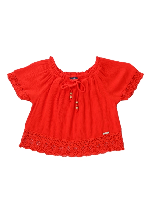 One Friday Girls Red Solid A-Line Top