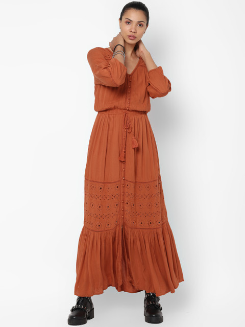 AMERICAN EAGLE OUTFITTERS Women Rust Brown Self Design Maxi Dress
AMERICAN EAGLE OUTFITTERS Women Rust Brown Self Design Maxi Dress