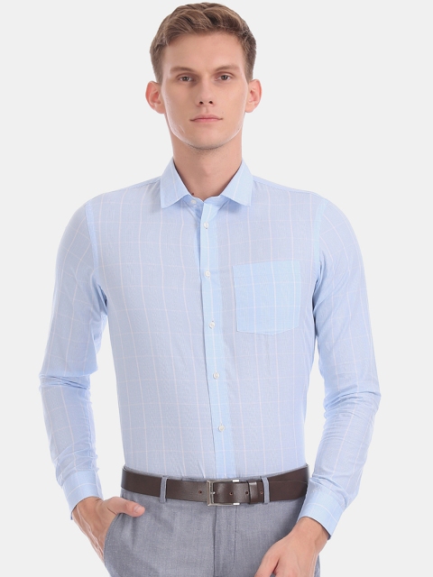 Arrow New York Men Blue & White Slim Fit Checked Formal Shirt