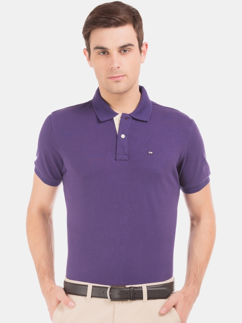 Arrow Men Purple Solid Polo Collar T-shirt