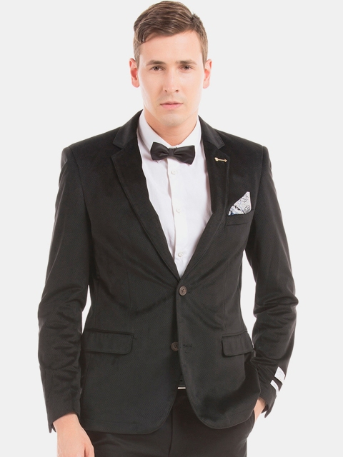 Arrow Men Black Solid Perforated Slim-Fit Single-Breasted Formal Blazer