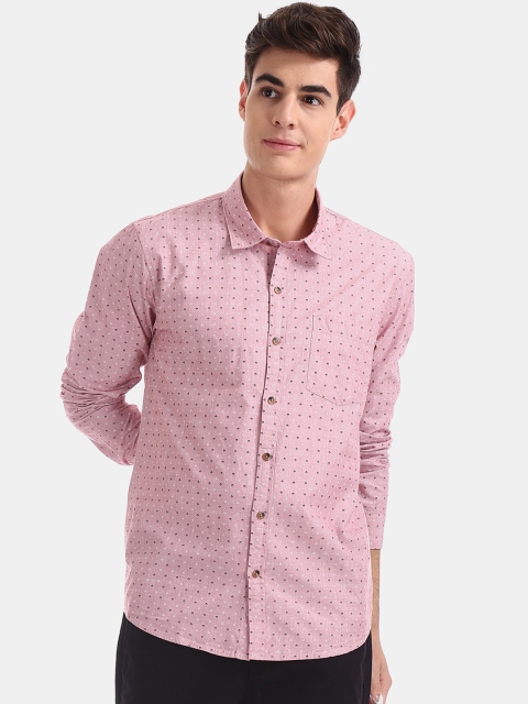 Ruggers Men Pink Regular Fit Printed Casual Shirt