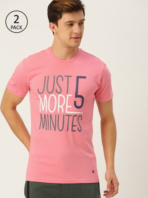 Undercolors of Benetton Men Pack of 2 Pink Printed Lounge T-shirt