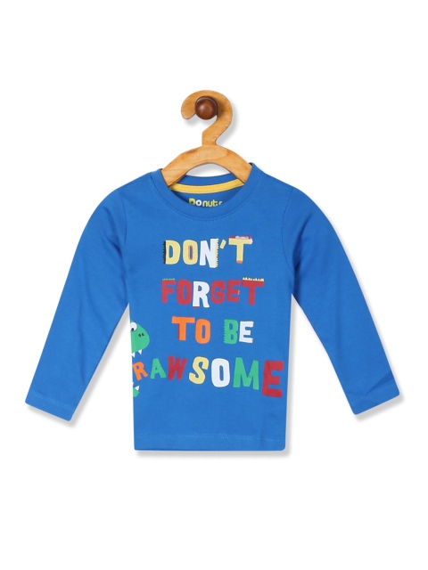 Donuts Boys Blue Printed Round Neck T-shirt