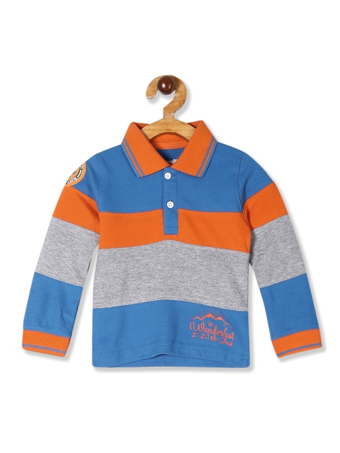 Donuts Boys Blue & Orange Colourblocked Polo Collar T-shirt
