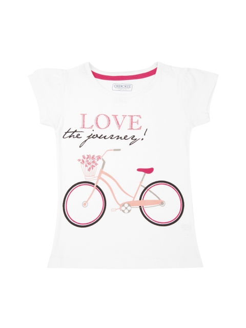 Cherokee Girls White Printed Round Neck T-shirt