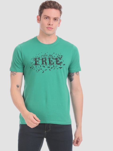 Colt Men Green & Black Printed Round Neck T-shirt