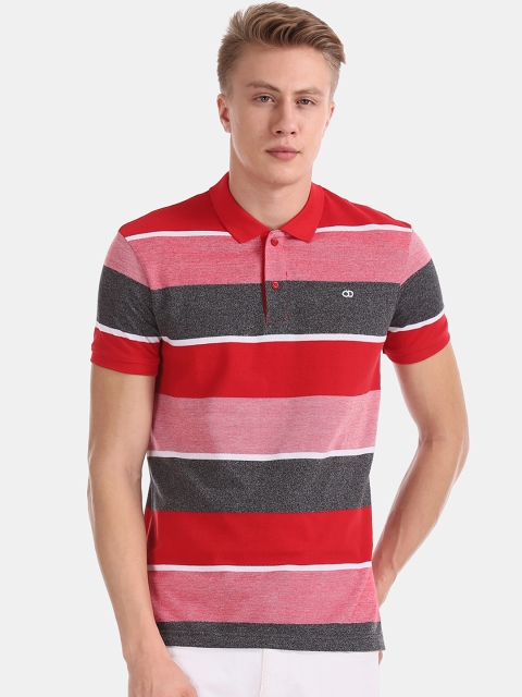 Ruggers Men Red & Grey Striped Polo Collar T-shirt