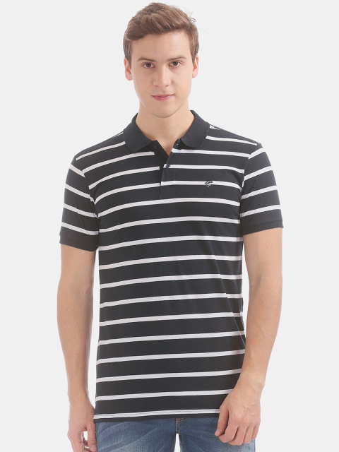 Ruggers Men Navy Blue Striped Polo Collar T-shirt