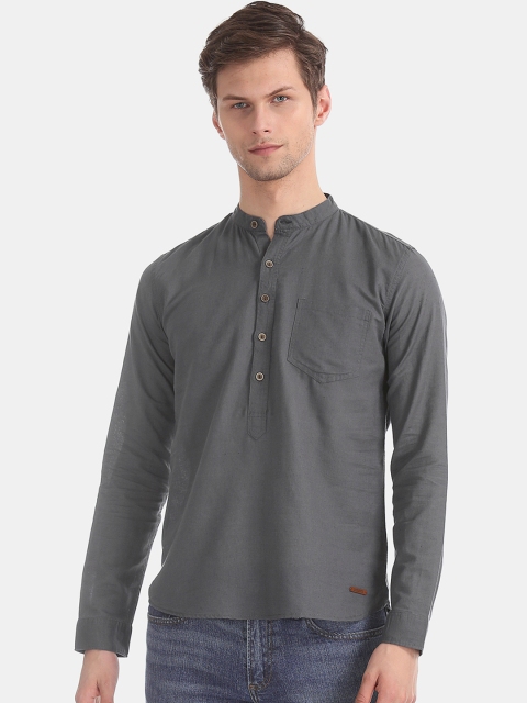 Cherokee Men Grey Regular Fit Solid Casual Shirt
