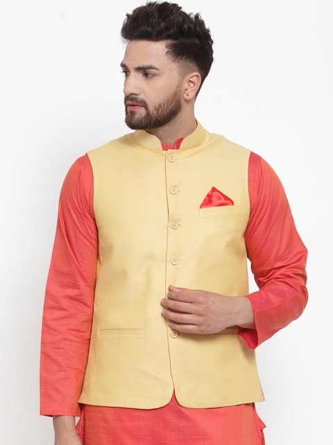 NEUDIS Men Beige Solid Woven Nehru Jacket