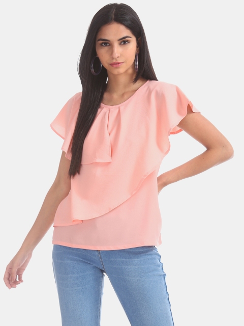 ELLE Women Pink Solid Layered Top