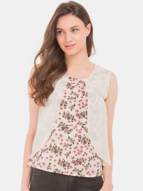 Sugr Women Cream-Coloured Printed Top