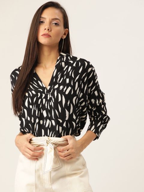 MANGO Women Black & White Printed Top