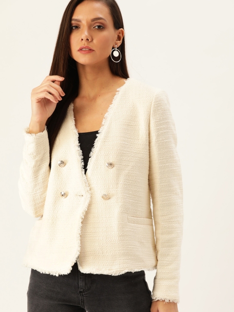 MANGO Women White Tweed Self Design Single-Breasted Smart Casual Sustainable Pure Cotton Blazer
MANGO Women White Tweed Self Design Single-Breasted Smart Casual Sustainable Pure Cotton Blazer